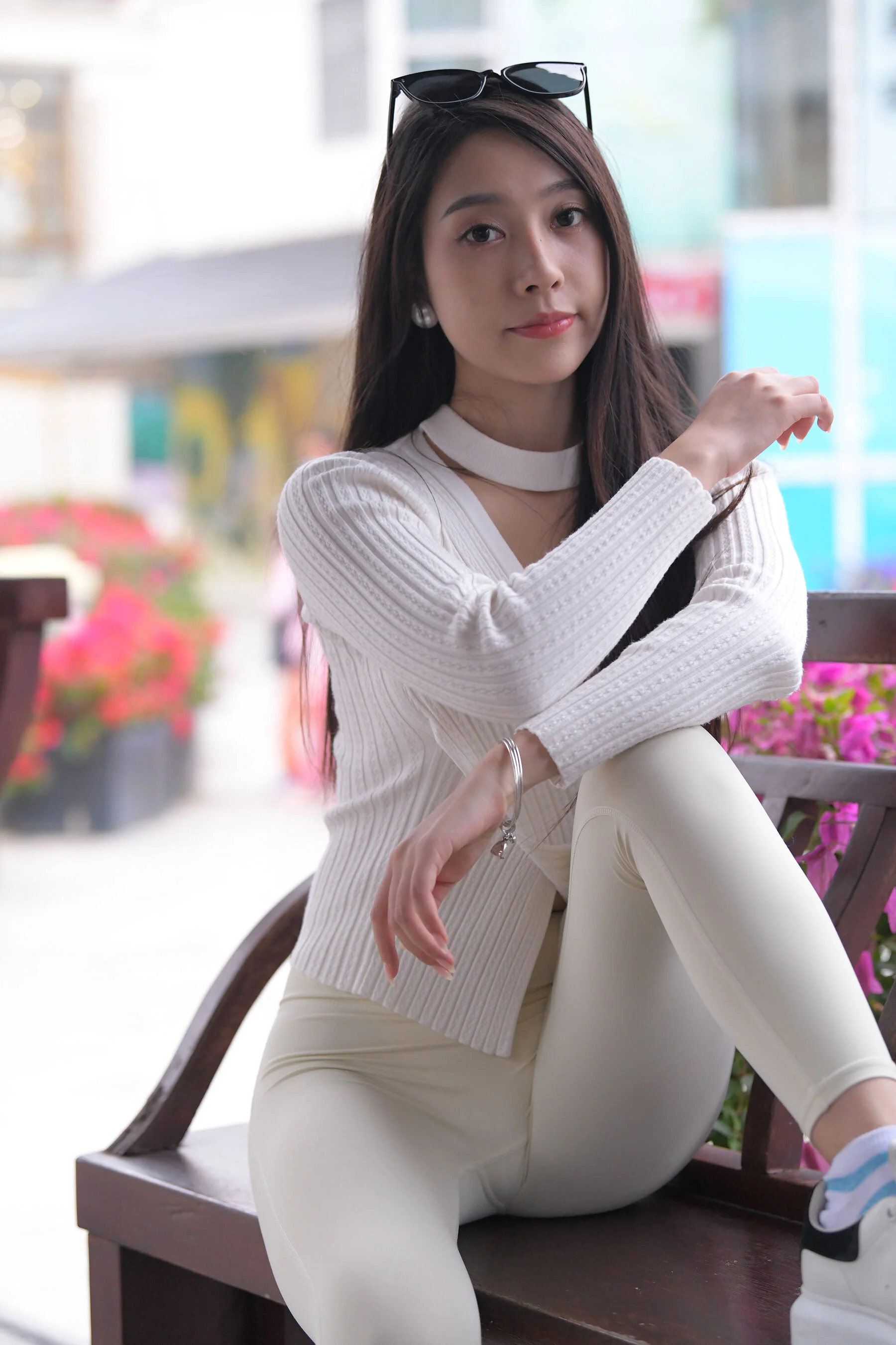 Beautiful girl in white yoga pants (Magic Mirror Street Photography: The Beginning)