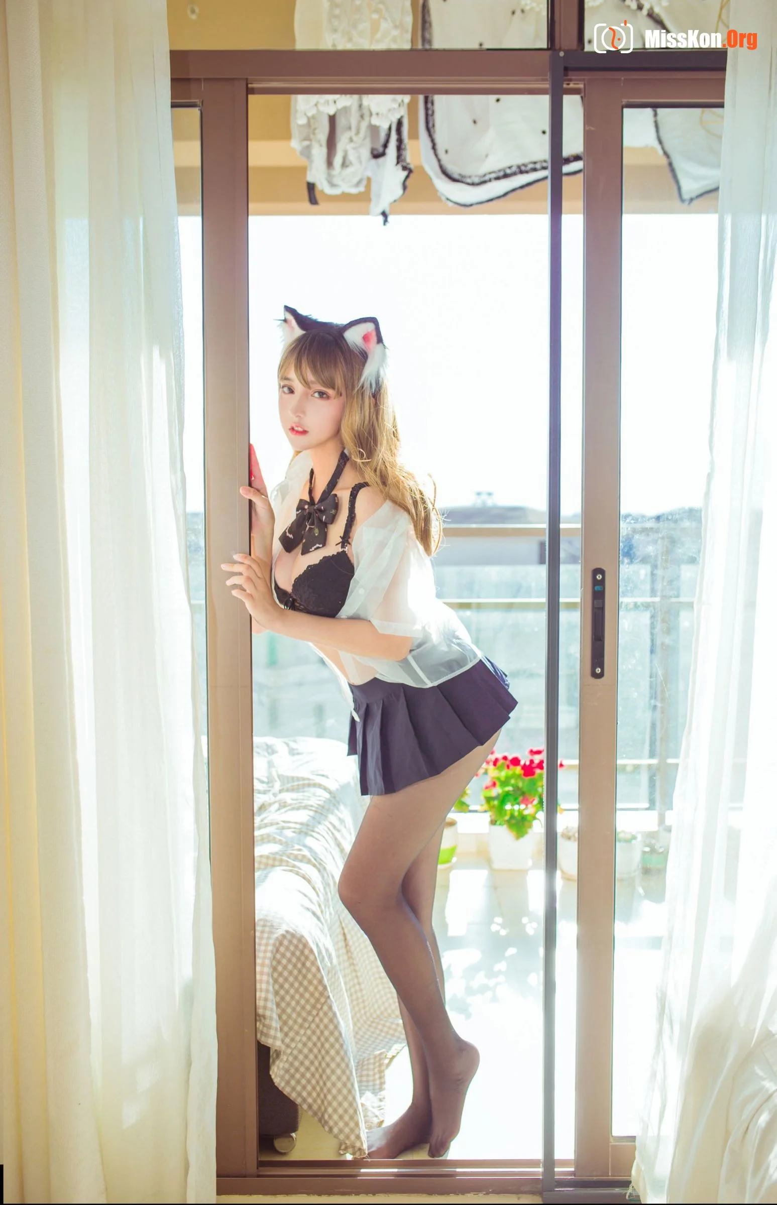 Expired Rice Noodle Meow: Balcony black silk sexy pussy - Photo 8