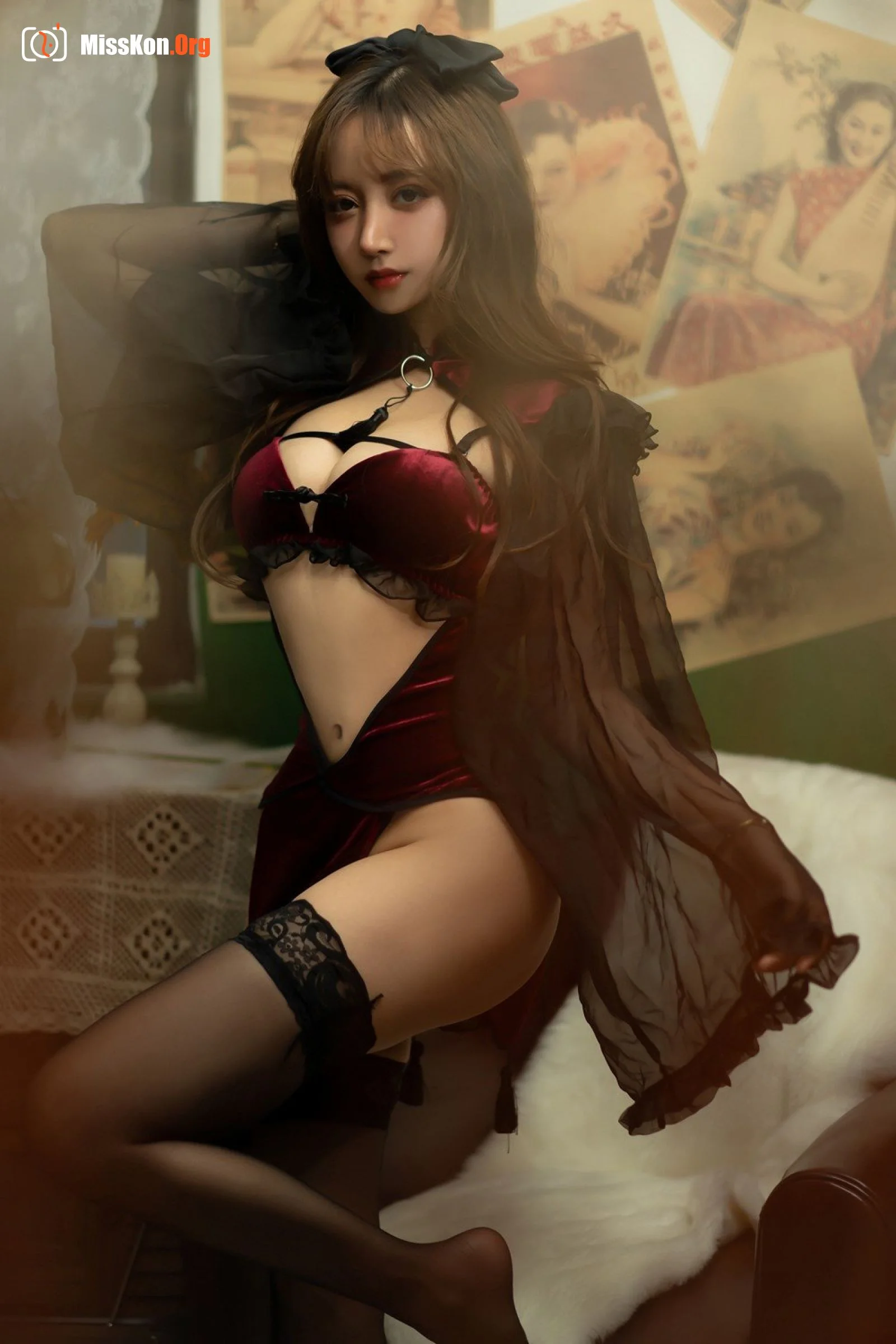 Expired Rice Noodle Meow: Red velvet cheongsam - Photo 2